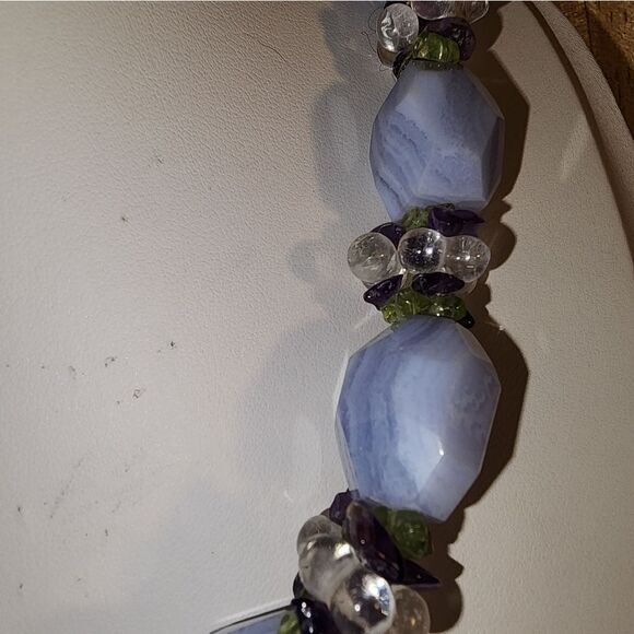 Ross Simons Blue Agate Quartz Amethyst Peridot Necklace .925 17" x 5/8" NWOT - Picture 13 of 14